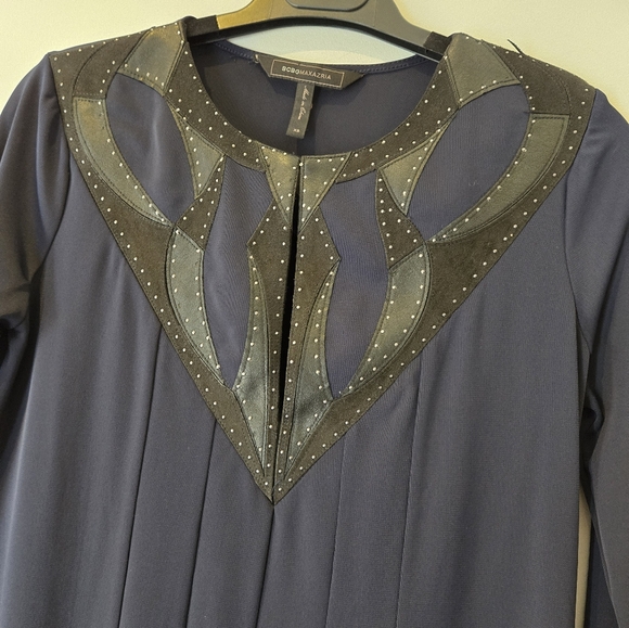 BCBG Max Azria Navy Dress with Leather Collar Size XS - Picture 7 of 11